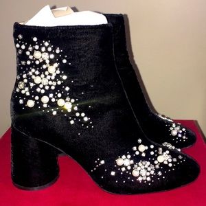 Zara Velvet Pearl Rhinestone Embellish Jewel Boot